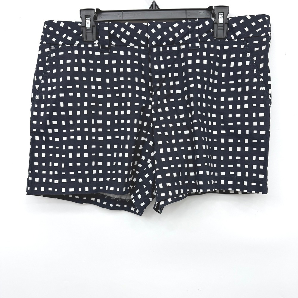Tommy Hilfiger Womens Navy Blue White Geometric Square Print Chino Short Size 14